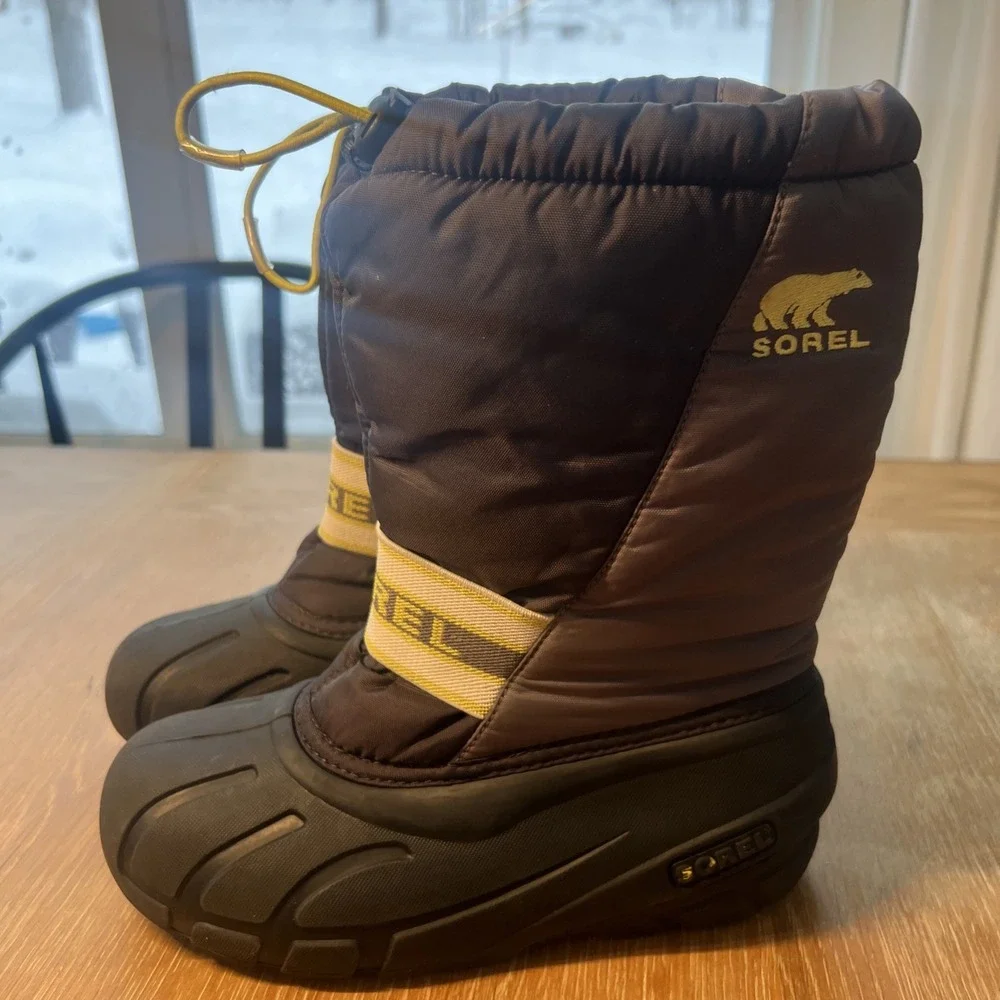 SOREL Snow Commander Black Gray Winter boots lined size 4 youth Snow‎